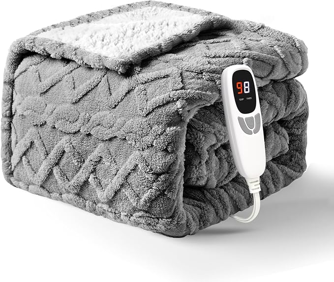 Heated Throw Blanket 50"x60" with 9 Heating Levels & 1-10 Hours Auto Off, Electric Blanket with ETL & FCC Certification, Washable for Home, Office, Bed, Grey