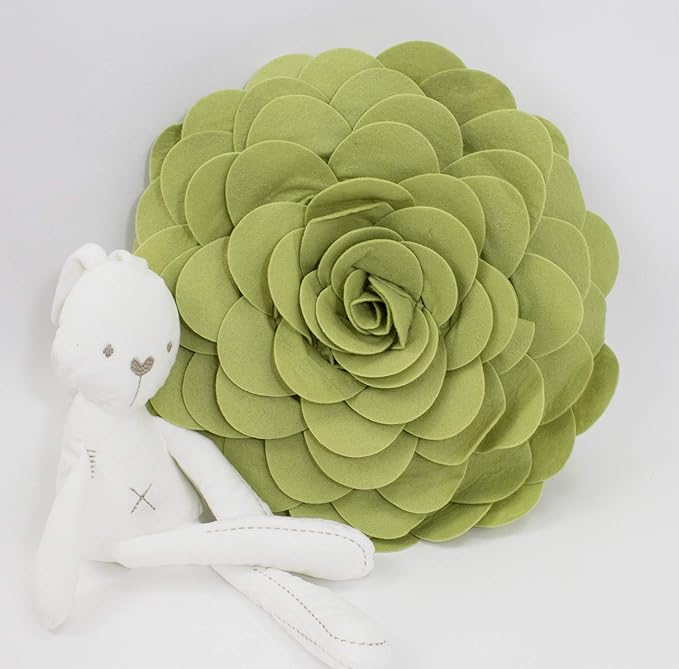 Fennco Styles Eva's Flower Garden Decorative Filled Throw Pillow 13" Round - Lime Floral Accent Pillow for Home, Couch, Bed, Living Room, Holiday and Office Décor