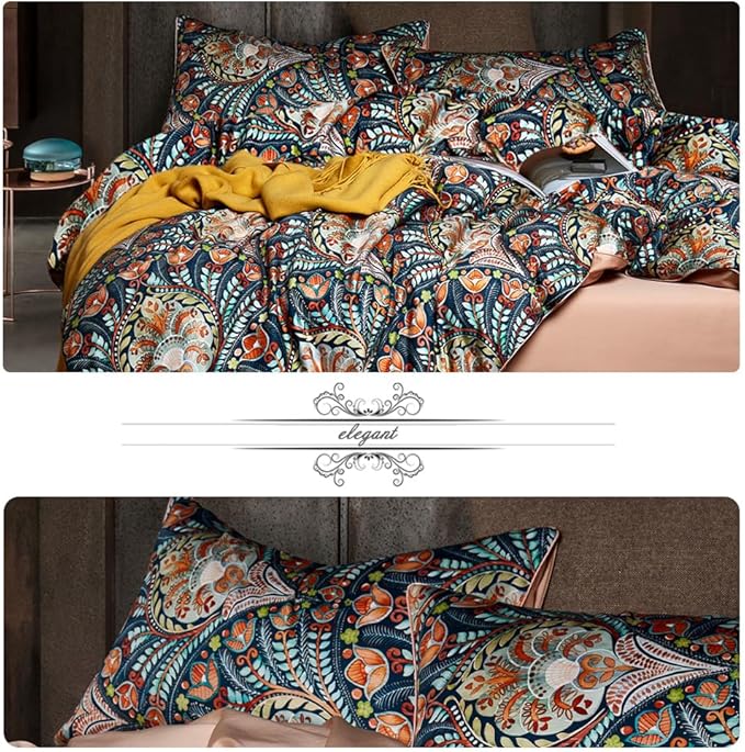 mixinni King Size Comforter Set Paisley Print 3 Pieces Boho Vibrant Colors Floral Comforter Sets Reversible Design Pink Bedding Set for All Season