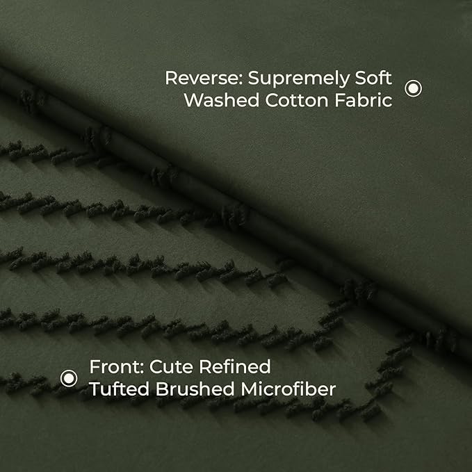 Litanika Oversized Queen Size Comforter Set with Sheets Olive Green - 7 Pieces Bed in a Bag Oversized King Boho Tufted Complete Bedding Sets with Comforter, Sheets, Pillowcases & Shams