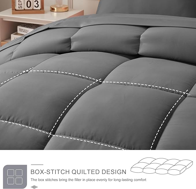 Newspin Full Comforter Set Dark Grey - Bed in a Bag Full Size 7 Pieces, All Season Bed Set, Fluffy Comforter Set with Sheets, Sheet Set Quilt Blanket, Pillowcases & Shams