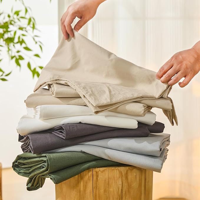 Bedlifes 100% French Linen Sheets King Size 18-24”Extra Deep Pocket 4-Piece Set Breathable & Moisture-Wicking,Soft & Durable Sheets for Thick Mattresses((Forest Green)