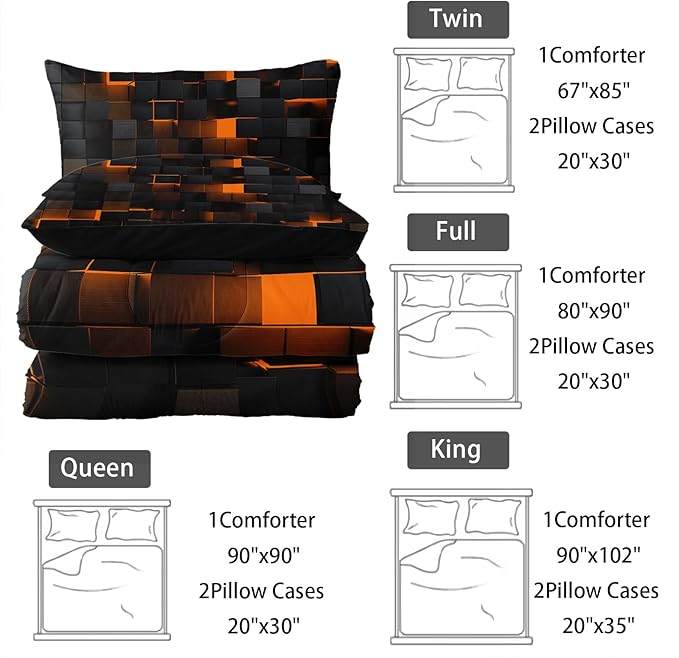 Neon Yellow Black Comforter Set Full Geometric Kids Bedding Set,3 PCS Geometry Honeycomb Bed Set Modern Quilt Set 1 Comforter 2 Pillow Cases Cool Room Decor All Season B-Side Black