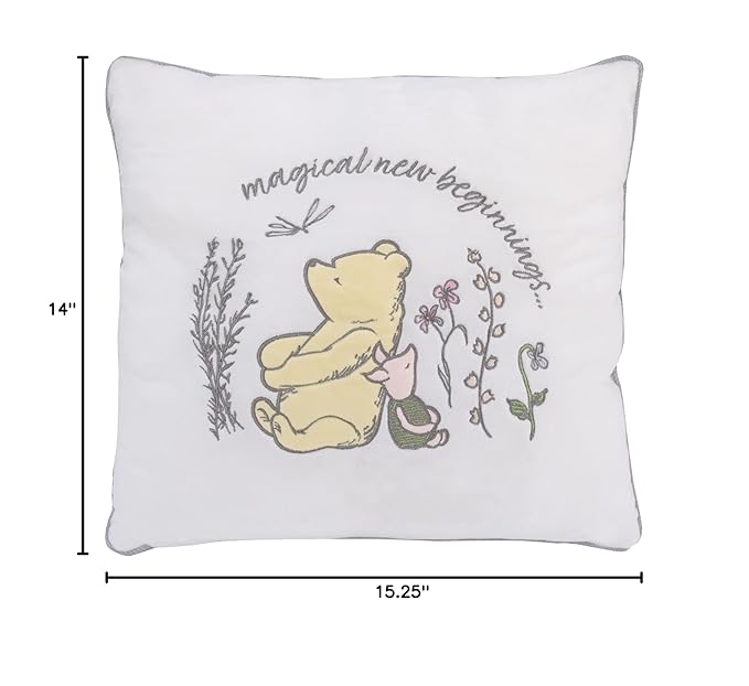 Disney Classic Pooh Naturally Friends Ivory and Taupe Magical New Beginnings Appliqued Decorative Pillow