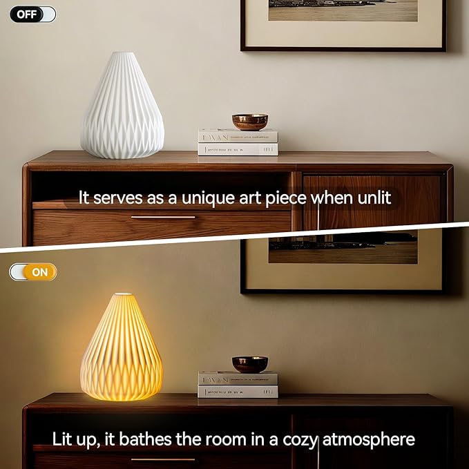 9.1" Modern Ceramic Table Lamp,White Bedside Table lamp, Night Lamp,Decorative Lamp,Ambient Lighting,Artistic lamp,Suitable for Living Room, Bedroom, Entrance, Kitchens, Corded, Bulb Included