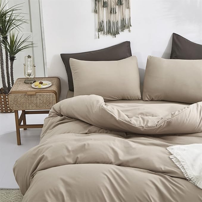 Cottonight Cream Coffee Comforter Set California King Khaki Bedding Comforter Set Cal King Dark Champagne Solid Blanket Quilts Modern Soft Cream Khaki 3 Piece Bedding Set
