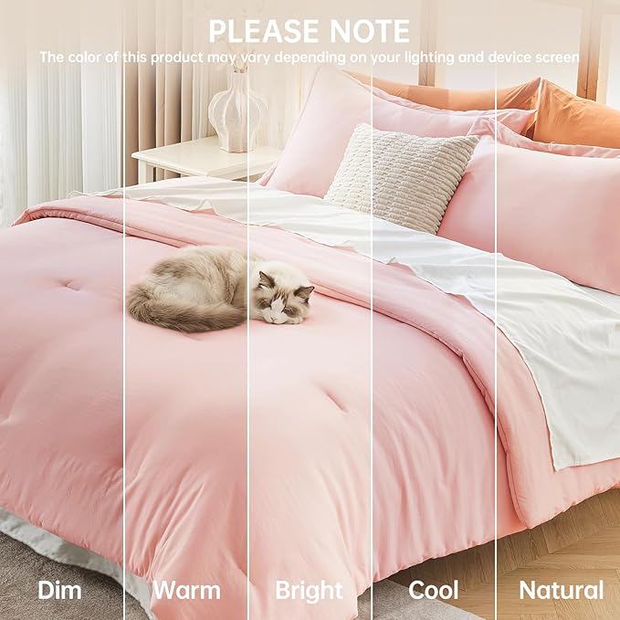 MUXHOMO Full Comforter Sets, All Season Ultra Soft Down Alternative Bedding - 3 Piece Lightweight Bed Set Includes 1 Comforter (82"x86") and 2 Pillow Shams (20"x26"), Blush