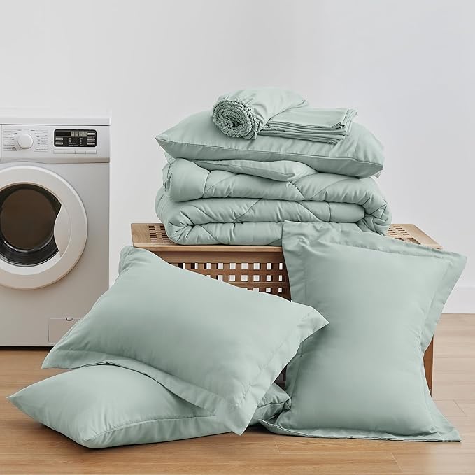 Love's cabin Full Comforter Set Aqua, 7 Pieces Full Bed in a Bag, All Season Bedding Sets with 1 Comforter, 1 Flat Sheet, 1 Fitted Sheet, 2 Pillowcase and 2 Pillow Sham