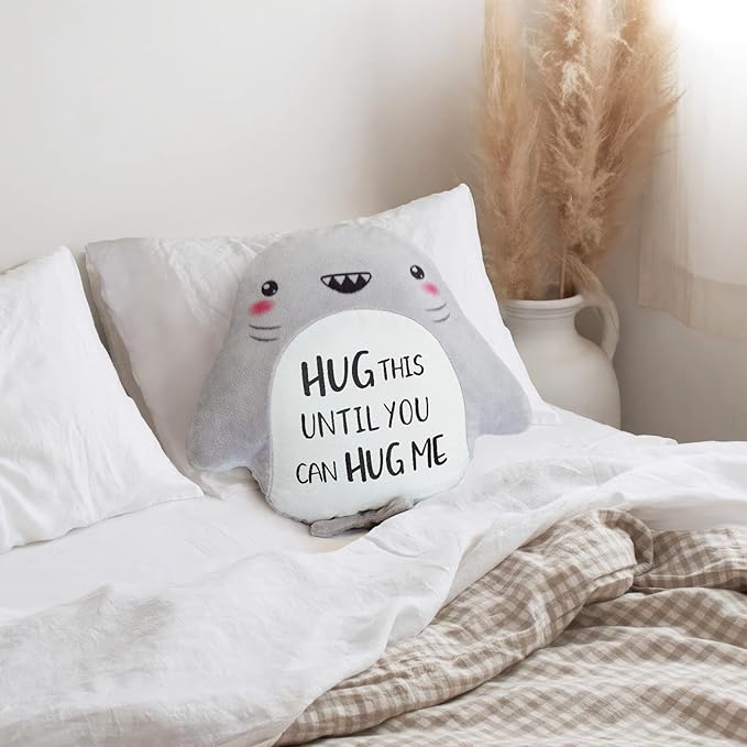 Anniversary/Birthday Gifts for Her/Him/Girlfriend/Boyfriend, Long Remote Distance Relationship Gifts- Novelty Cute Shark Pillow- I Love Miss You Gift for Her/Him, 15”×15”