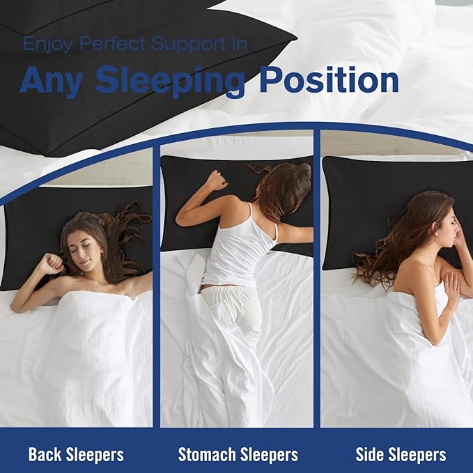 King Size Bed Pillows for Sleeping 4 Pack,Luxury Hotel Pillows,Comfortable and Supportive,Machine Washable,Suitable for Stomach,Back and Side Sleepers.(Black)