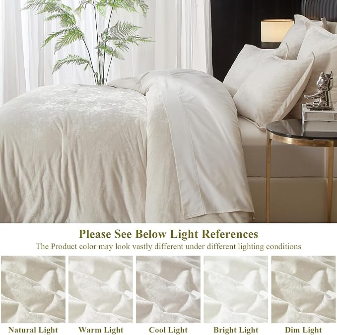 Ivellow Crushed Velvet Comforter Set Queen Ivory Comforter Set 5pcs Ultra Soft Lightweight Breathable Bedding Set Luxury Cozy Flannel Comforter Queen Size (1 Comforter,2 Pillow Shams, 2 Euro Shams