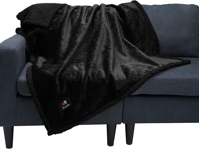 Luciphia Waterproof Pet Blanket, Liquid Pee Proof Dog Blanket for Sofa Bed Couch, Reversible Sherpa Fleece Furniture Protector Cover for Small Medium Large Dogs Cats, Black X-Large(85" x 57")