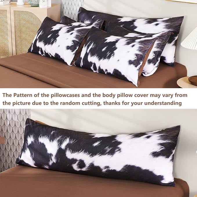SUCSES Cow Print Comforter Set Queen Size, 8Pcs Cow Fur Print Bed Quilt Set with Comforter and Sheets, Super Soft Farmhouse Style Bed Bedding Sets for Teens Boys
