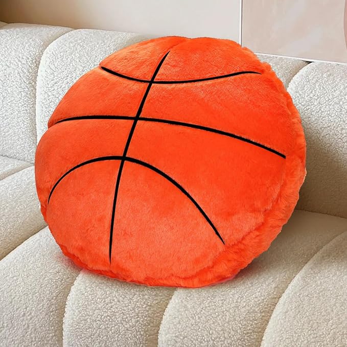 Basketball Pillow, 2 Pcs Basketball Plush Pillow Soft Fluffy Round Stuffed Sports Throw Pillows, Basketball Shaped Decorative Throw Pillow for Sofa, Bedroom, Sports Room, Home Decor Gifts 15.7"