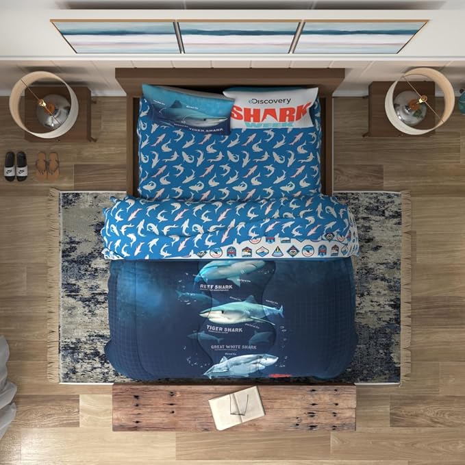 Collectibles Discovery Shark Week Bedding 5 Piece Super Soft Comforter and Sheet Set, Full, (Officially Licensed Product) by Franco