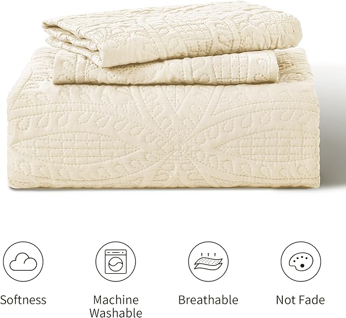 Love's cabin California King Size Quilt Set Beige Bedspreads - Soft Summer Lightweight Bedspread Comforter - Modern Coin Pattern Coverlet for All Season - 3 Pieces (1 Quilt, 2 Pillow Shams)