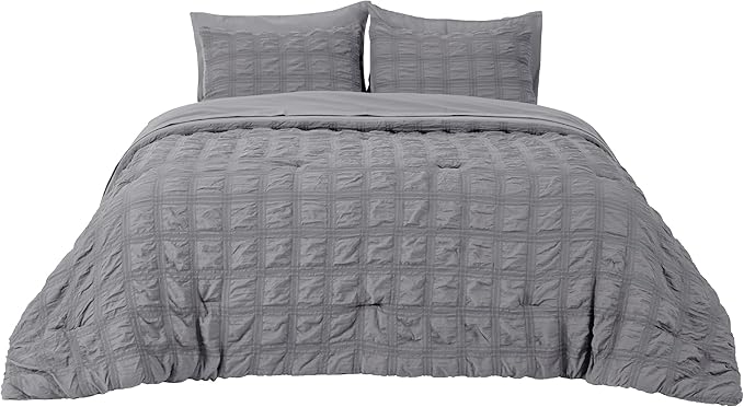 Bedsure Bed in a Bag Twin - 5 Pieces Plaid Seersucker Bedding Comforter Sets, Soft Lightweight Grey Boho Bed Set with Comforters Twin Size, Sheets, Pillowcase & Sham