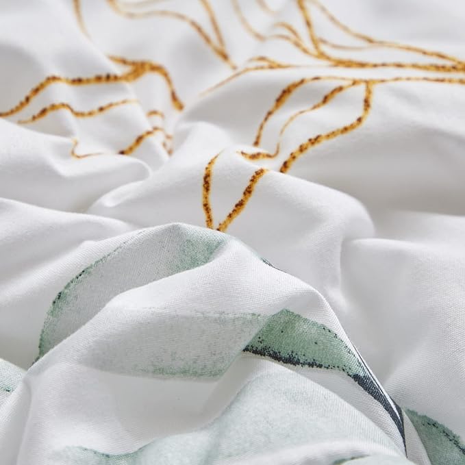 Joyreap 7 Piece Bed in a Bag California King, Green Leaves Print on White Botanical Design, Microfiber Floral Bedding Comforter Set for All Season