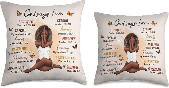 I Am - God Christian - Black Woman - Bible Verse - Unique Throw Pillow