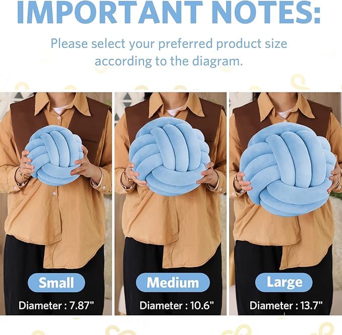 Sioloc Soft Knot Ball Pillows,Round Throw Pillow Cushion Home Decoration Plush Pillow,Throw Knotted Pillow Handmade Round Plush Pillow(13.7inches,Light Blue)