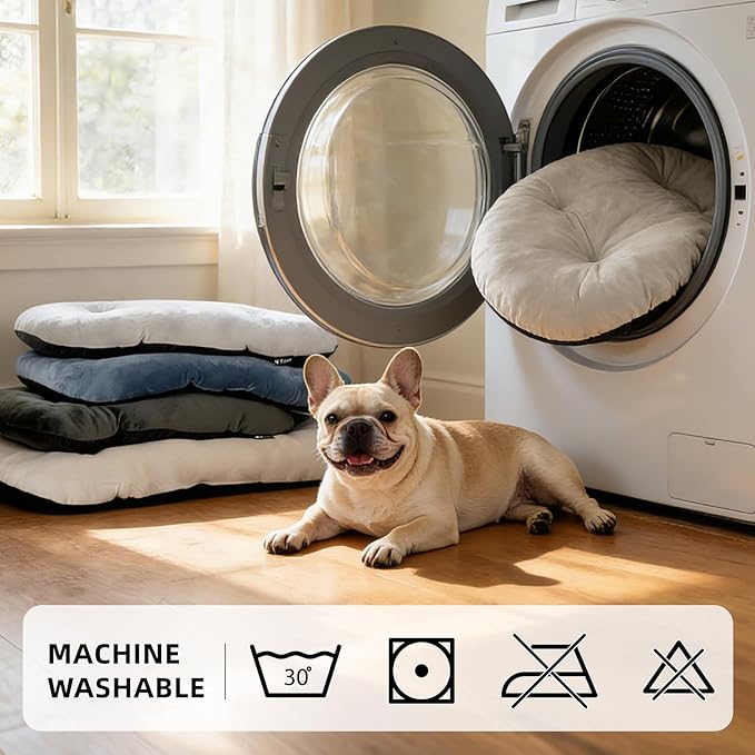 Dog Bed for Small Dogs & Cats 23”x17”, Non-Slip Washable Faux Silver Fox Fur Crate Pad, Durable Oval Pet Mat, Beige