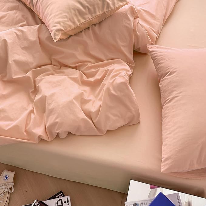 Nanko Peach Coral Queen Size Comforter Set, Soft Microfiber Down Alternative Duvet Insert, Modern Farmhouse Neutral Spring Decor Bedding Sets Bed in a Bag for Women Men Teen, 90 x 90 inch 3pcs