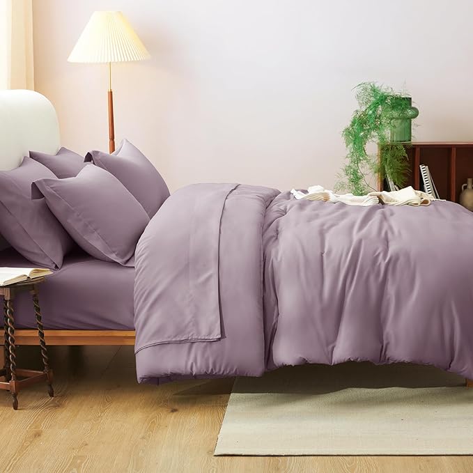 CozyLux Full Size Comforter Set Dusty Purple, 7 Pieces Bed in a Bag Full Comforter Set with Sheets, Bedding Set with Down Alternative Comforter, Fitted Sheet, Flat Sheet, Pillow Shams and Pillowcases