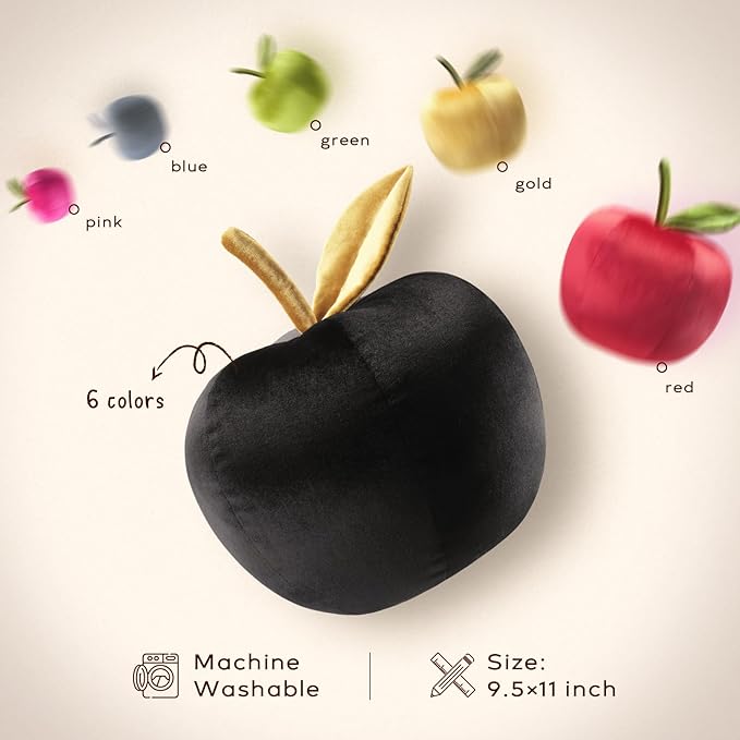Ashler Apple Shaped Throw Pillow, Luxury Velvet Throw Pillow, Cute Apple-Shaped Cushion, Fun Home Decor for Sofa, Chair, Bedroom, Black, 11x9.5IN