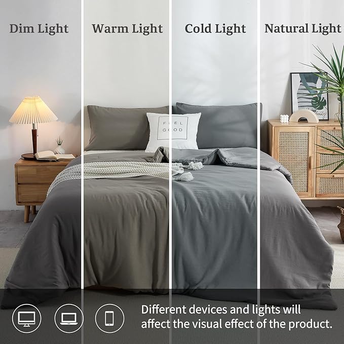 COTTEBED Ultra-Soft Comforter Sets Twin Size Signal Bed, Dark Grey 1 Down Comforter 1 Pillowsham for Twin XL Kids College Dorm Bedding, Lightweight All Seasons Fluffy Washed Cotton (Twin/Twin XL,Gray)