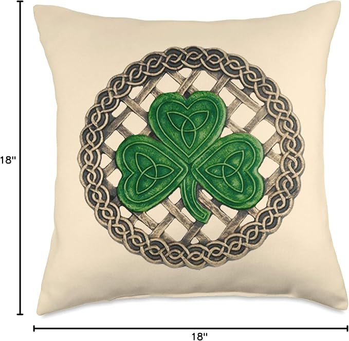 Green Shamrock, Celtic Knots With Beige Background Throw Pillow