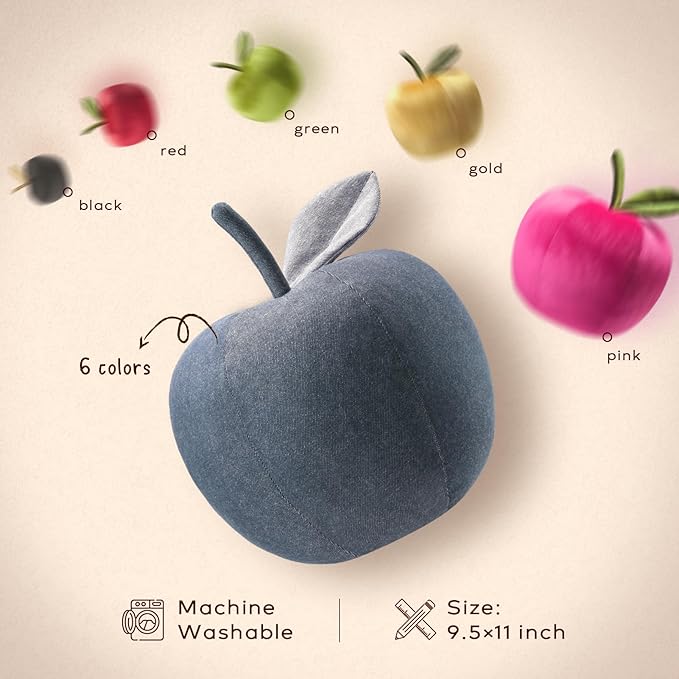 Ashler Apple Shaped Throw Pillow, Unique Denim Blue Throw Pillow, Cute Apple-Shaped Cushion, Fun Home Decor for Sofa, Chair, Bedroom, Jeans Blue, 11x9.5IN