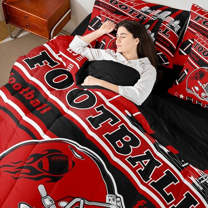 Feelyou Football 7 Pieces Comforter Sets Twin Size Kids Bedding Set for Boys Kids Teen Sports Theme Football City Bed in a Bag with Comforter, Sheets, Pillowcases & Cushion Cover