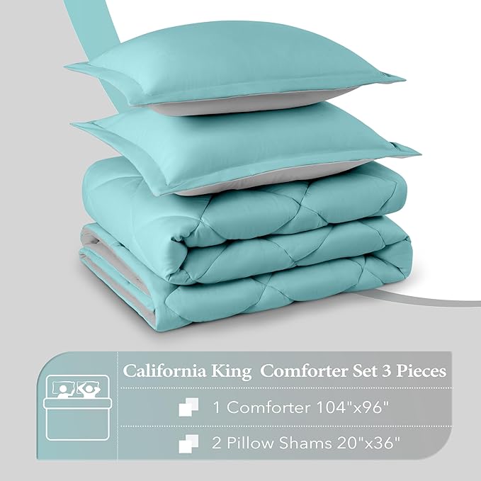 downluxe California King Comforter Set - Teal and Gary Cal King Comforter Set, Soft Bedding Sets for All Seasons - 3 Pieces - 1 Comforter (104"x96") and 2 Pillow Shams(20"x36")
