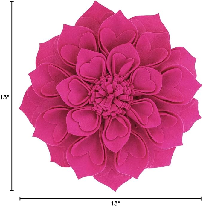 Fennco Styles Handmade 3D Heart-Shaped Petals Flower Decorative Filled Throw Pillow 13" Round - Fuchsia Floral Pillow for Couch, Home Décor and Holiday, Housewarming Gift