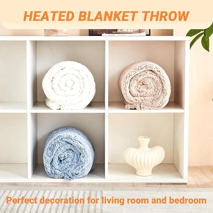 Heated Blanket Heated Throw, Electric Blanket 50"x60" Heating Blanket with 8 Hours Auto Off 10 Fast Heating Levels Machine Washable Sherpa Heated Blanket with Overheating Protection