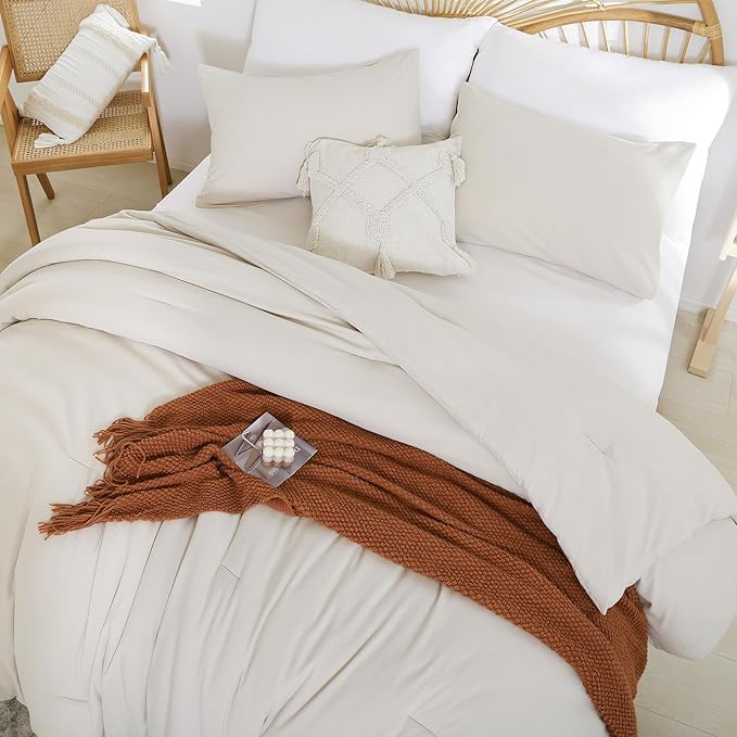weigelia Beige Comforter Set King Size - 3 Pieces Lightweight Solid Bedding Comforter Set - All Season Fluffy Microfiber Bed Set (1 Comforter, 2 Pillowcases)