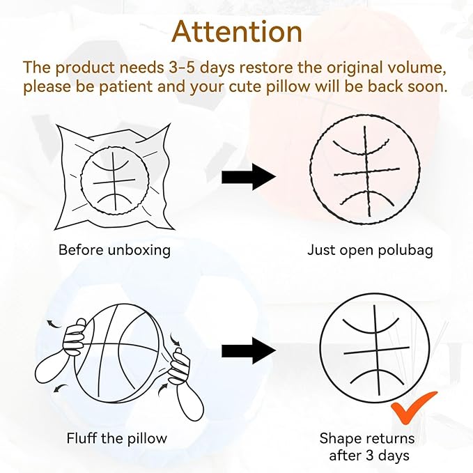 Plush Basketball Pillow Sports Basketball Throw Pillow Fluffy Couch Pillows Room Decoration Soft Cushion with Sports Ball Design 15.7 Inches
