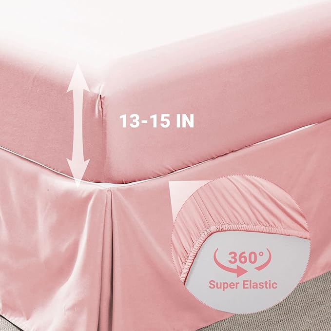 JOLLYVOGUE King Size Comforter Set 7 Pieces, Pink Bed in a Bag Comforter Set for Bedroom, Beddding Sets with Comforter, Sheets,Ruffled Shams & Pillowcases