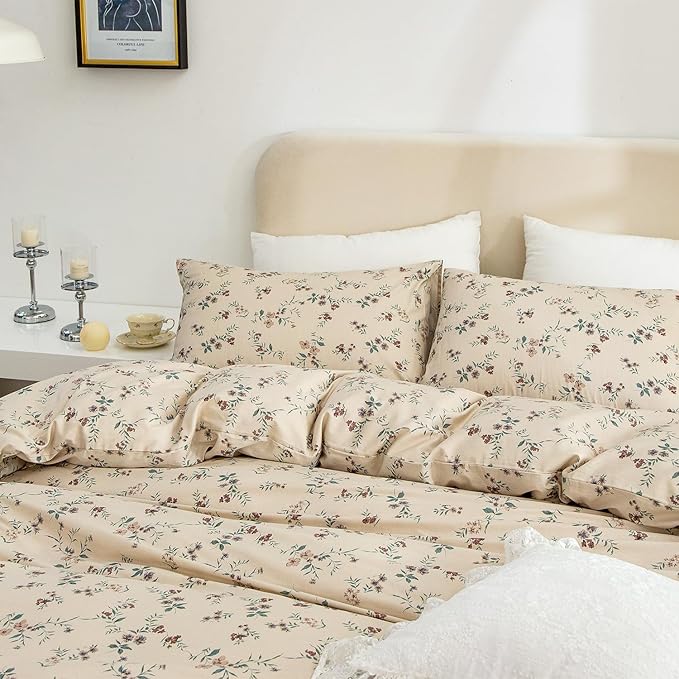 Floral Comforter Set Twin 2 Pieces Soft Cute Vintage Floral Bedding Comforter Lightweight Garden Style Floral Botanical Comforter Set for All Seasons 1 Comforter and 1 Pillowcases