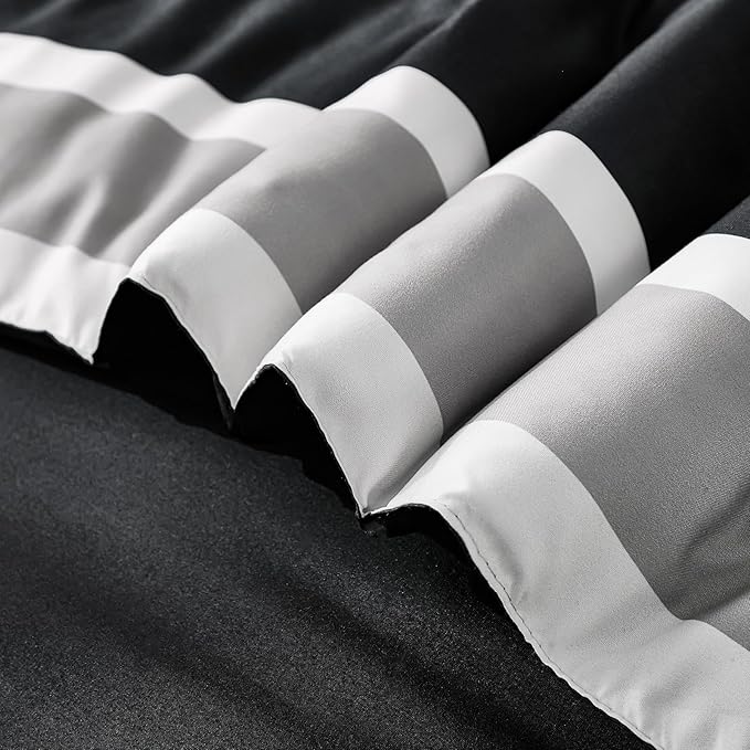 WONGS BEDDING King Size Comforter 7 Pieces, Black King Comforter Set with Sheets,Striped Bed in a Bag Boho Lightweight Bedding Set for All Seaon (104"×90")