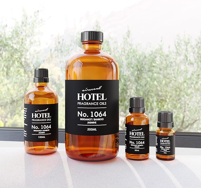 AirScent Hotel Diffuser Oil No. 1064 - Bergamot, Bamboo, Jasmine - Premium Fragrance Oil for Ultrasonic and Waterless Diffusers and Crafting - 30 mL, 1 fl oz Glass Dropper Bottle
