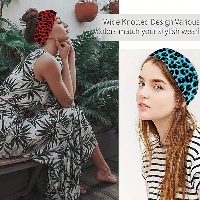 Headbands for Women Trendy Leopard Wide Head Bands for Women's Hair Non Slip Wraps Elastic Stretchy Cheetah Bandanas Workout Fashion Hair Accessories Birthday Gifts for Valentines 6PCS