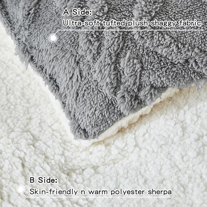 Joyreap 3-Piece Fluffy Faux Fur Sherpa Comforter Set Gray, Queen Size Luxury Tufted Bedding Comforter Set, All Season Soft n Cozy Plush Comforter Bed Set- 88x88 inches