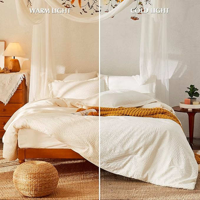 Geniospin King Size Comforter Set, Bed in a Bag Ivory White Bedding Sets 7-Pieces, Botanical Pattern, All Season Bedding with Comforter, Sheets,Pillowcase & Shams(King,102"x90")