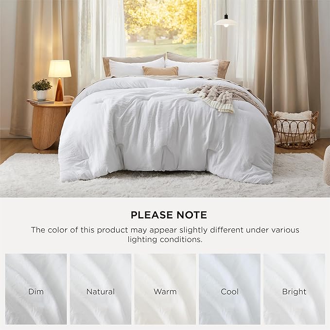 Bedsure Super King Comforter Set, White Soft Prewashed Bedding for All Seasons, 3 Pieces GentleSoft™ Bed Set, 1 Lightweight Comforter (120"x120") and 2 Pillowcases (20"x36")