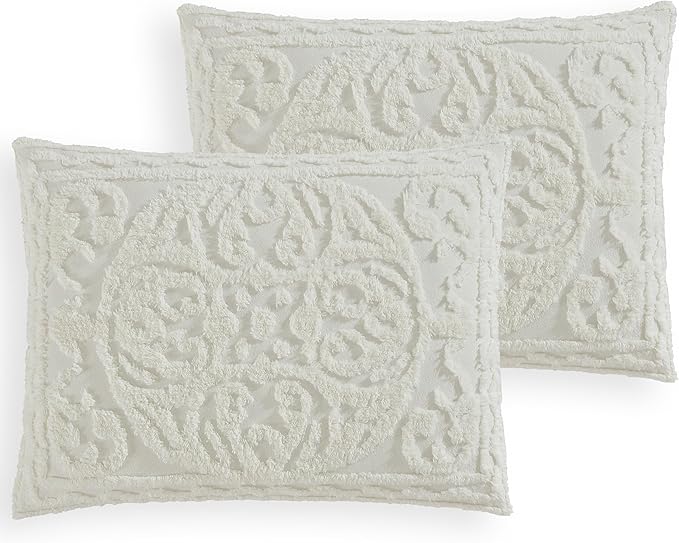 Beatrice Home Fashions Medallion Tufted Chenille Comforter 3-Piece Set, Cotton, All Season Cozy Bedding, King, Ivory