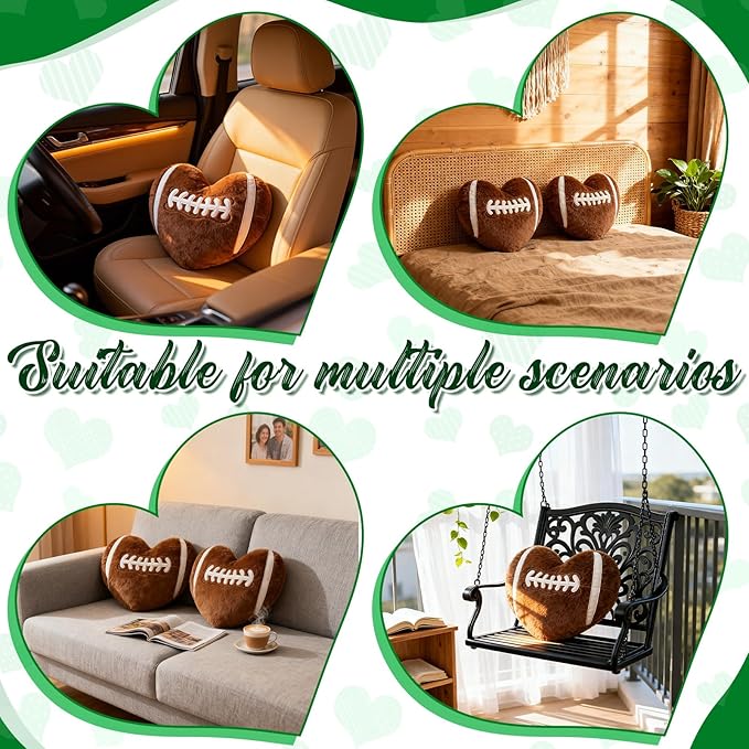 2Pcs Football Throw Pillow, 11 in Soft Embroidered Fluffy Football Pillow, Stuffed Plush Heart Shape Football Pillow for Bedrooom Couch Bed Decoration, Gift for Football Lover, Player, Team
