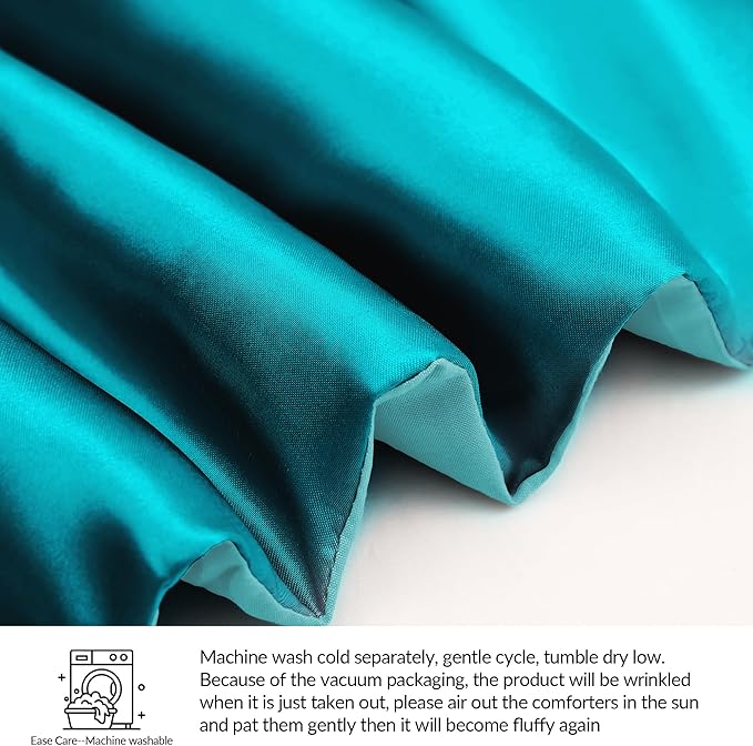 Whale Flotilla 3-Piece Reversible Silky Soft King Size Comforter Bedding Set, Luxurious Satin Comforters Oversized with 2 Satin Pillowcases, Lightweight Duvet for All Seasons, Turquoise