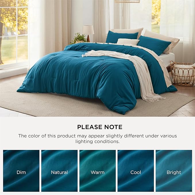 Bedsure King Comforter Set, Teal Soft Prewashed Bedding for All Seasons, 3 Pieces GentleSoft™ Bed Set, 1 Lightweight Comforter (104"x90") and 2 Pillowcases (20"x36")