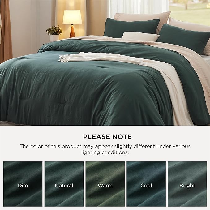 Bedsure Super King Comforter Set, Forest Green Soft Prewashed Bedding for All Seasons, 3 Pieces GentleSoft™ Bed Set, 1 Lightweight Comforter (120"x120") and 2 Pillowcases (20"x36")